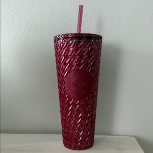 Starbucks Deep Pink Textured Tumbler with Straw